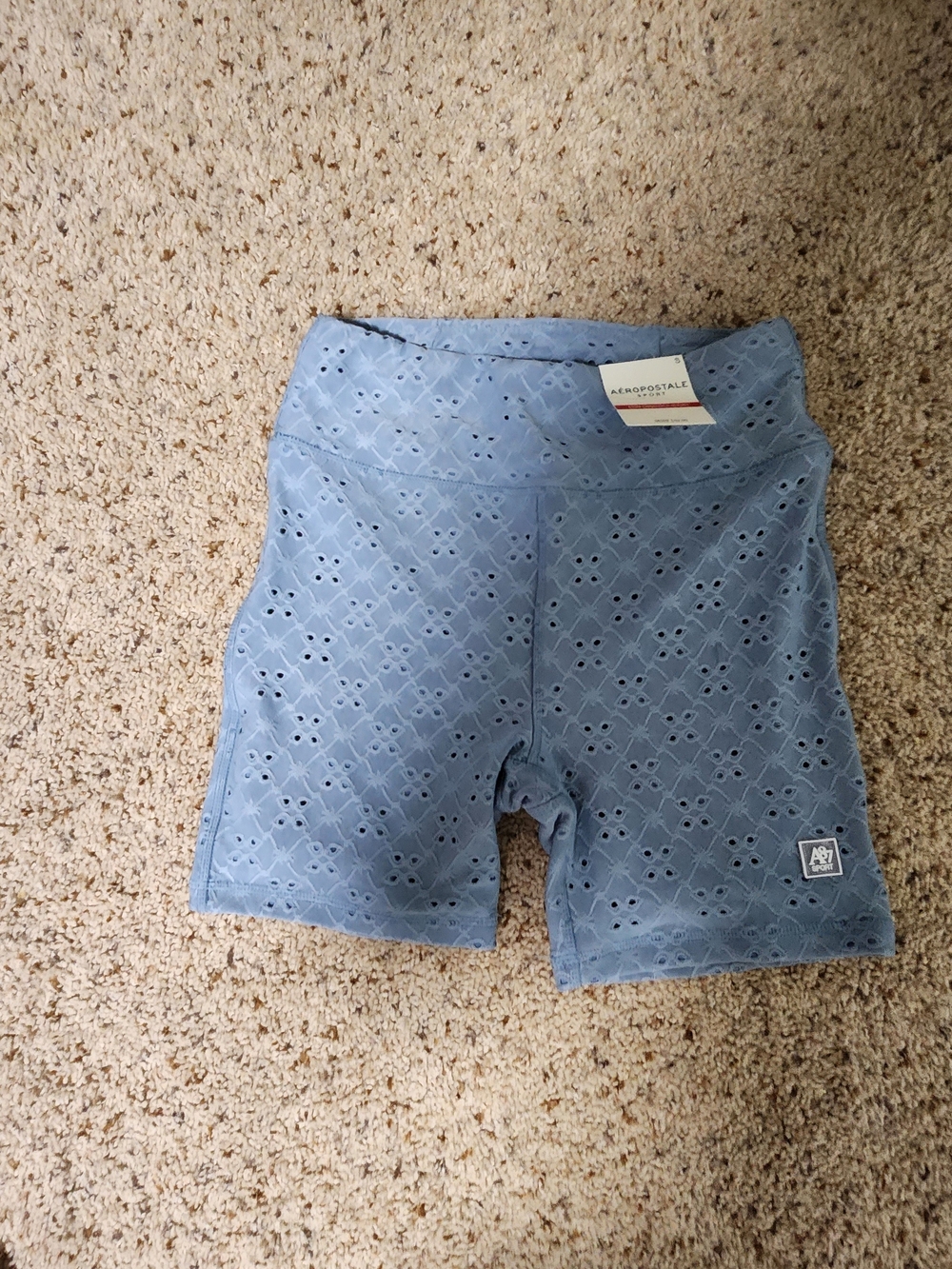 NWT Aeropostale Sport Light Blue Eyelet Bike Shorts Size Small